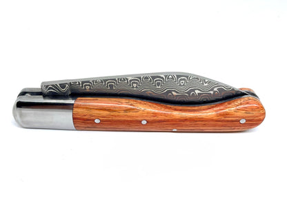 Coutellerie Passarelli - Couteau Aurillac lame de Damas 10.5 cm Bois de Rose du Honduras inserts de nacre