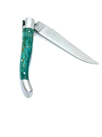 Couteau Laguiole Bouleau madré teinté Turquoise