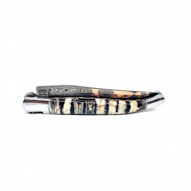 Couteau pliant damas artisanal - Laguiole en Molaire de Mammouth noire lame de Damas pliable 12 cm GoMai-Sunset