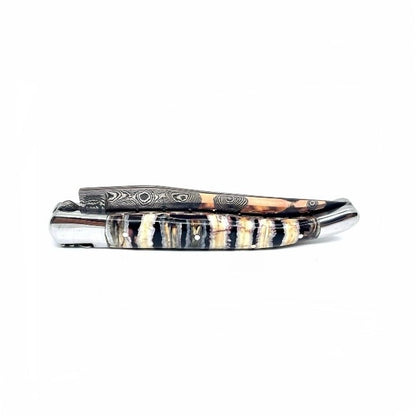 Couteau pliant damas artisanal - Laguiole en Molaire de Mammouth noire lame de Damas pliable 12 cm GoMai-Sunset