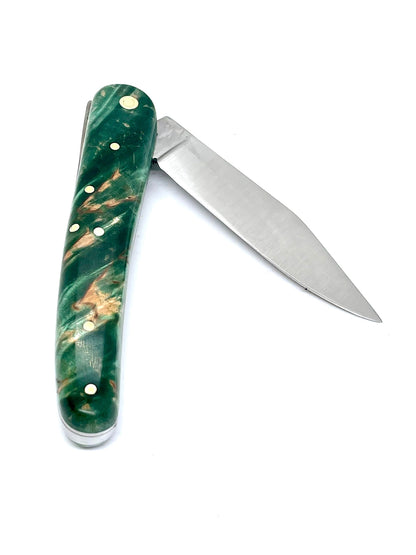 Coutellerie Passarelli - Couteau Alsacien lame pliable 10 cm Bouleau madré teinté et stabilisé vert