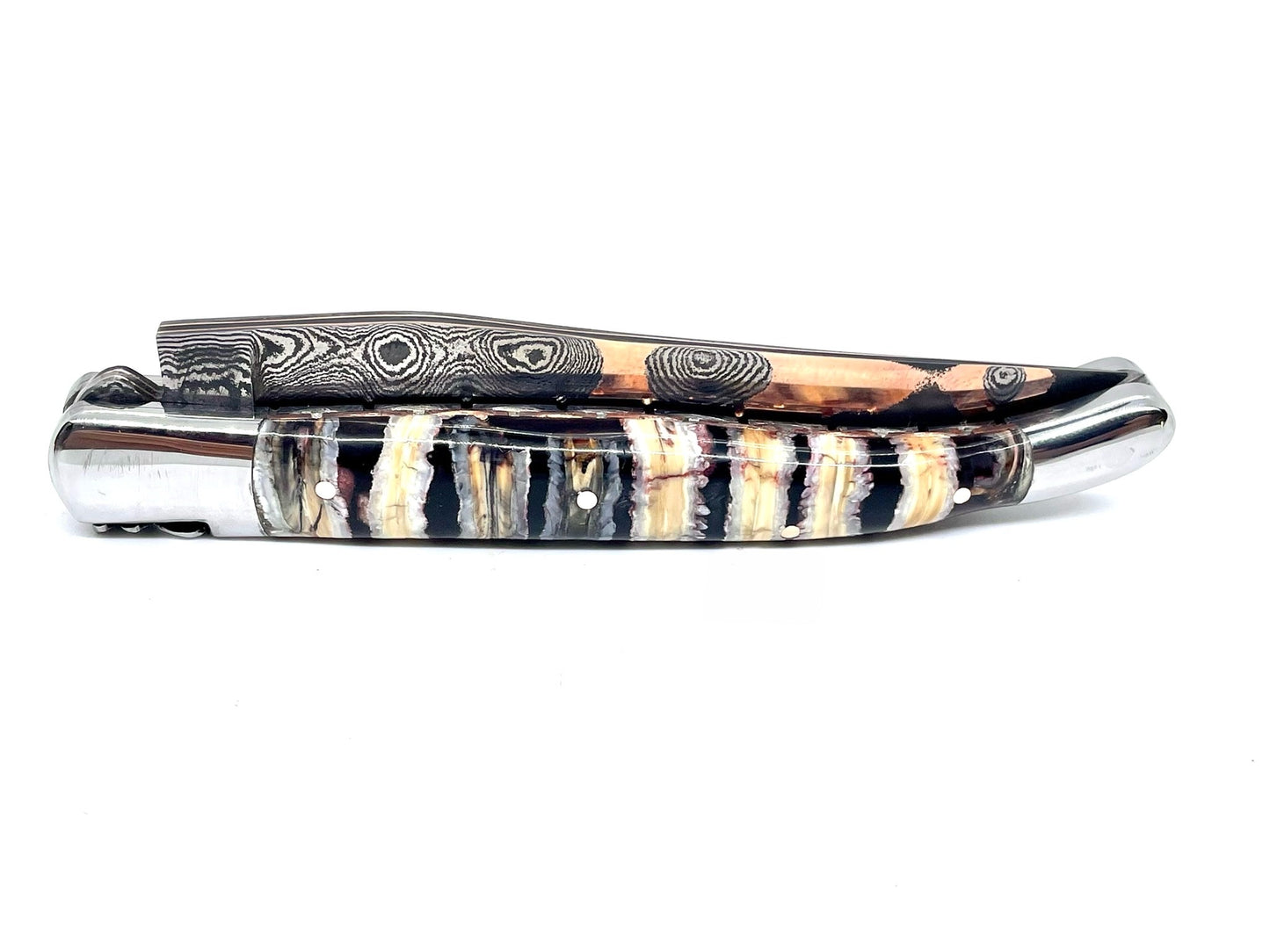 Couteau pliant damas artisanal - Laguiole en Molaire de Mammouth noire lame de Damas pliable 12 cm GoMai-Sunset