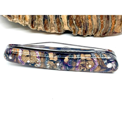 Coutellerie Passarelli - Couteau Alsacien lame pliable 10 cm molaire de mammouth teintée et stabilisée