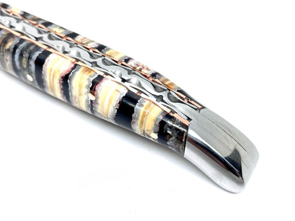 Couteau pliant damas artisanal - Laguiole en Molaire de Mammouth noire lame de Damas pliable 12 cm GoMai-Sunset