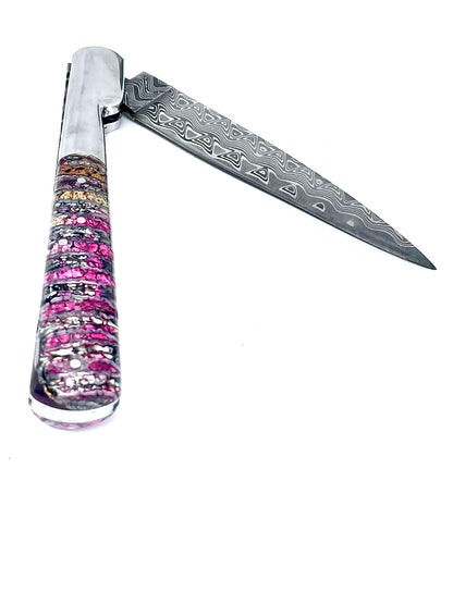 Coutellerie Passarelli - Couteau Vendetta lame de Damas 13 cm molaire de mammouth teintée