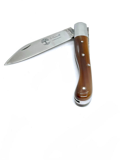 Coutellerie Passarelli - Couteau Aurillac lame pliable 10.5 cm Corne de buffle et inserts de nacre