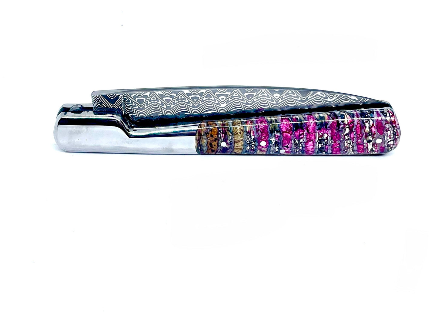 Coutellerie Passarelli - Couteau Vendetta lame de Damas 13 cm molaire de mammouth teintée