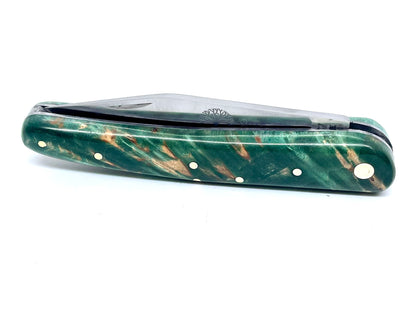 Coutellerie Passarelli - Couteau Alsacien lame pliable 10 cm Bouleau madré teinté et stabilisé vert