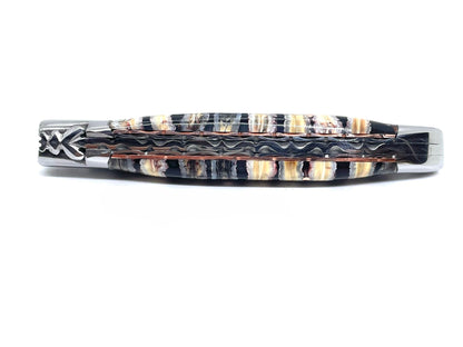 Couteau pliant damas artisanal - Laguiole en Molaire de Mammouth noire lame de Damas pliable 12 cm GoMai-Sunset