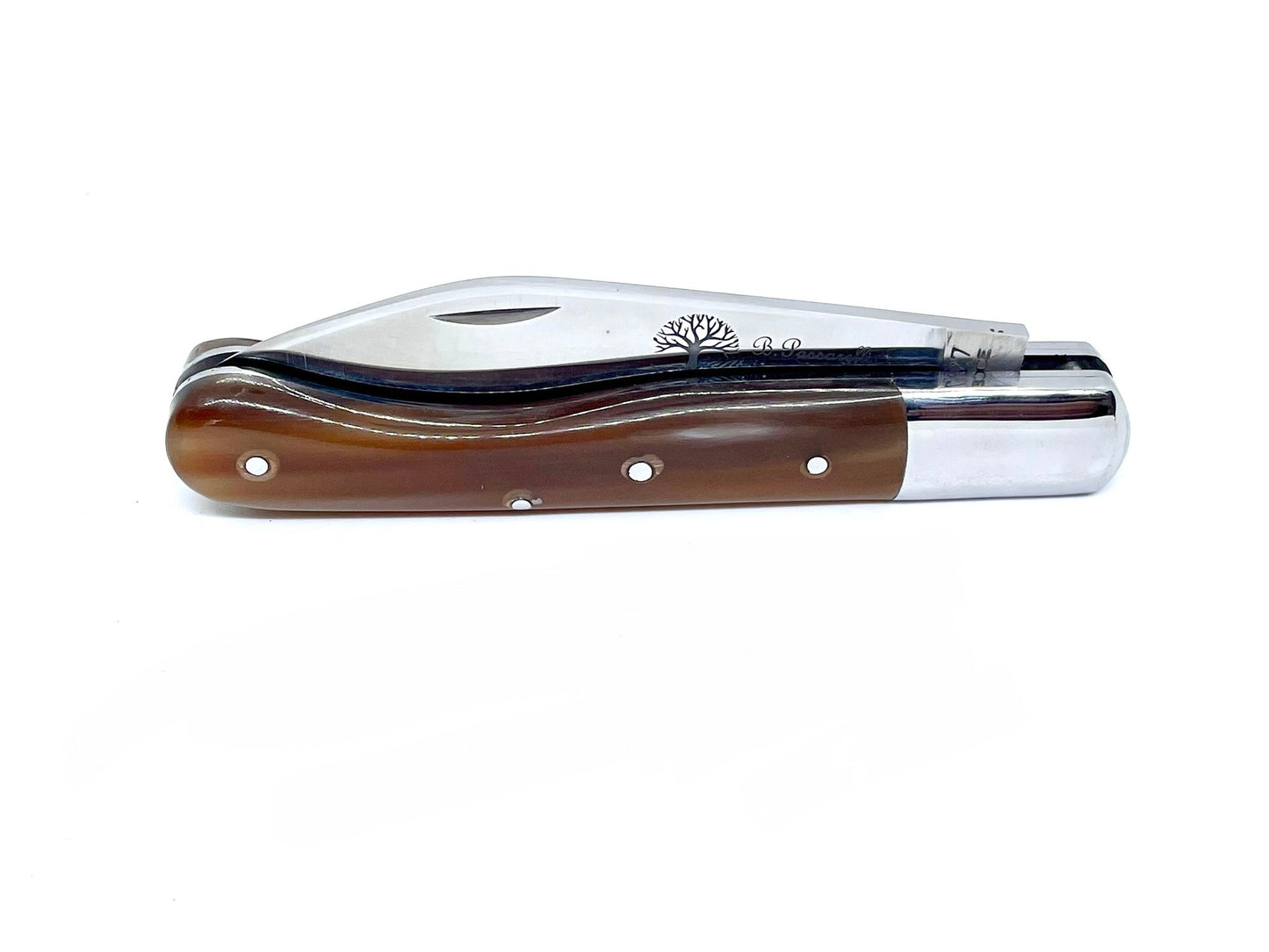 Coutellerie Passarelli - Couteau Aurillac lame pliable 10.5 cm Corne de buffle et inserts de nacre