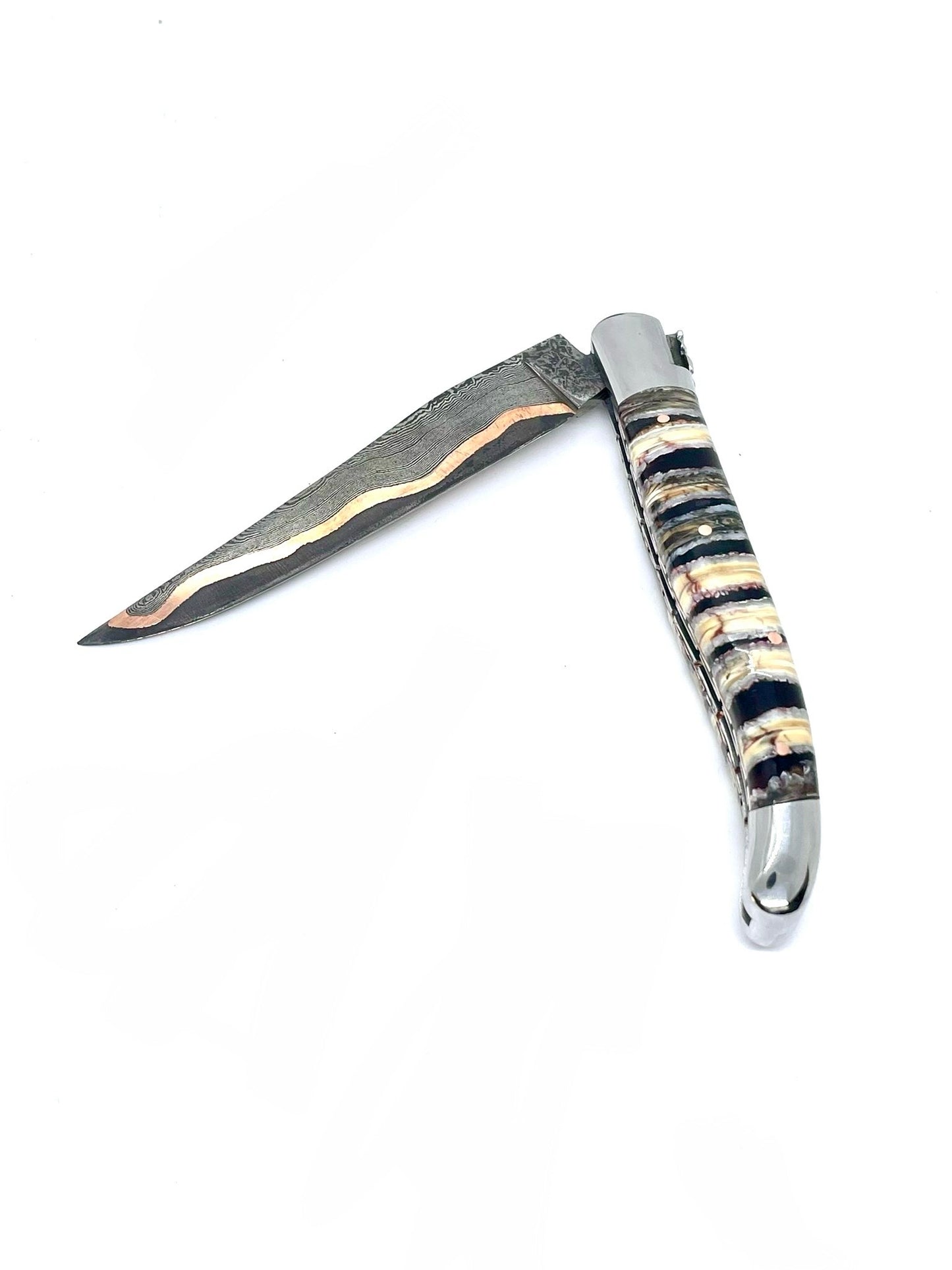 Couteau pliant damas artisanal - Laguiole en Molaire de Mammouth noire lame de Damas pliable 12 cm GoMai-Sunset