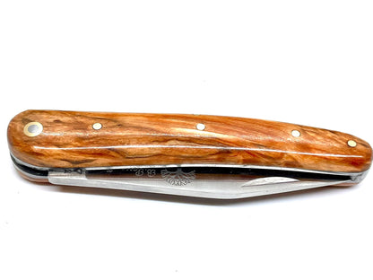 Coutellerie Passarelli - Couteau Alsacien lame pliable 10 cm Bouleau madré teinté et stabilisé orange