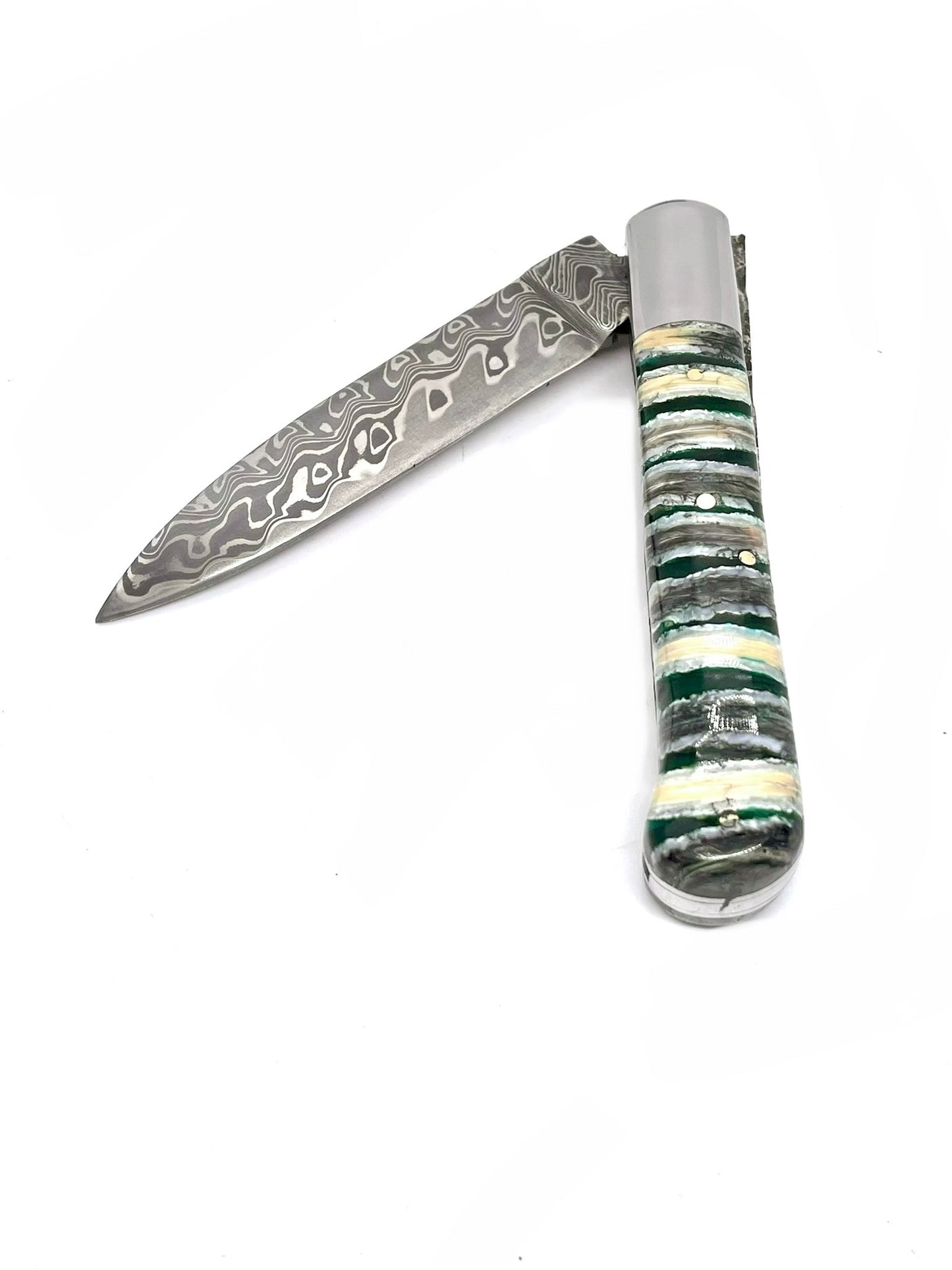 Coutellerie Passarelli - Couteau Yssingeaux lame pliable 10,5 cm molaire de mammouth stabilisée et teintée
