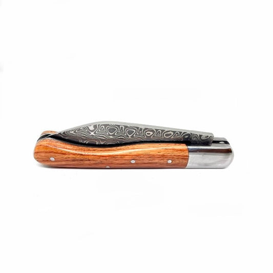 Coutellerie Passarelli - Couteau Aurillac lame de Damas 10.5 cm Bois de Rose du Honduras inserts de nacre
