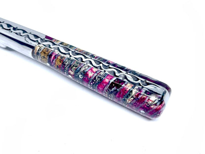 Coutellerie Passarelli - Couteau Vendetta lame de Damas 13 cm molaire de mammouth teintée