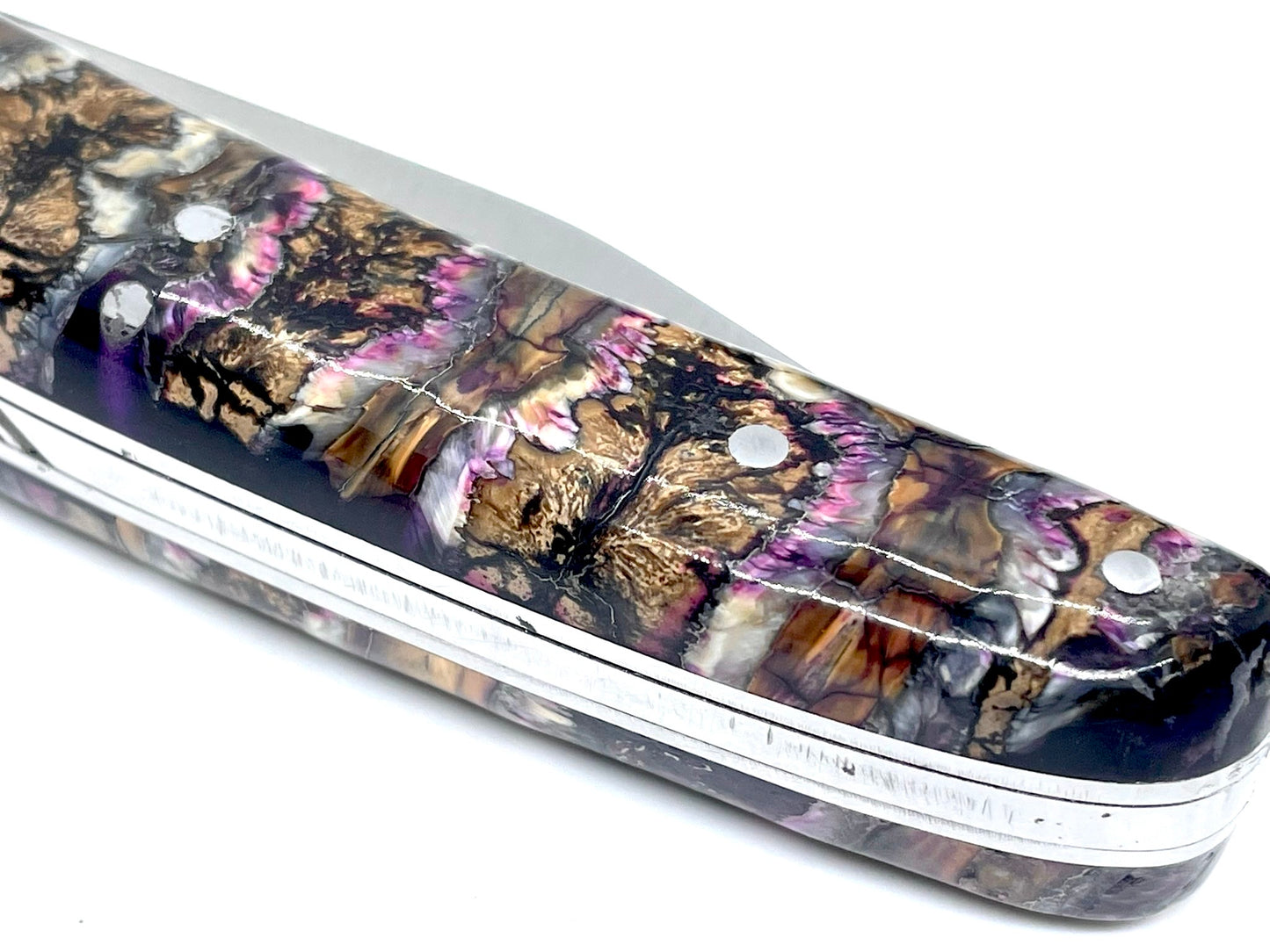 Coutellerie Passarelli - Couteau Alsacien lame pliable 10 cm molaire de mammouth teintée et stabilisée