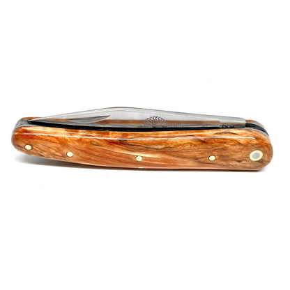 Coutellerie Passarelli - Couteau Alsacien lame pliable 10 cm Bouleau madré teinté et stabilisé orange